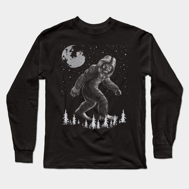 Bigfoot Moon Stars Long Sleeve T-Shirt by Tesszero